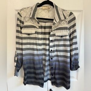 Striped Lace Button-Front Shirt - Gray Ombre